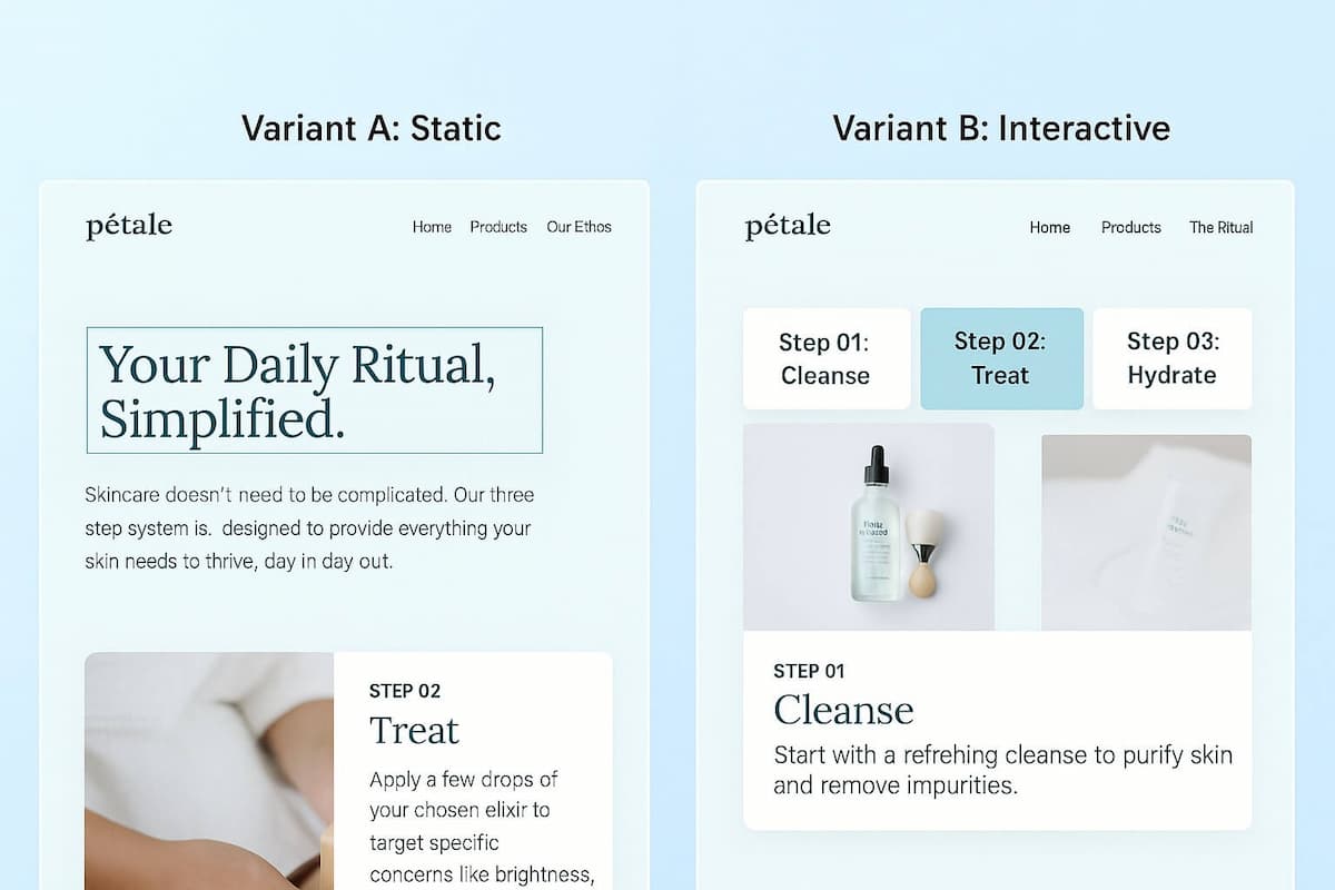 A/B testing visualization showing multiple page versions